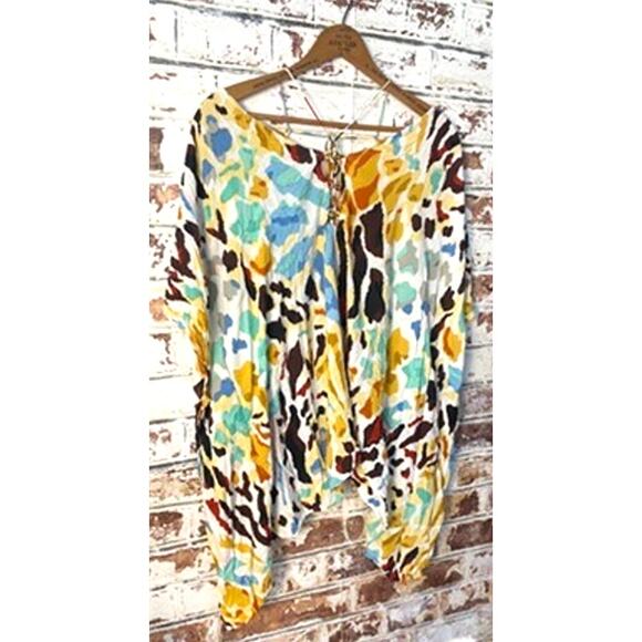 Anthropologie Printed Stappy Beaded Neck Tie Oversized Beach Mini Coverup Dress - Picture 6 of 14